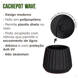 Vaso Cachepot Wave 15cm Antidengue Decoração Preto - 3