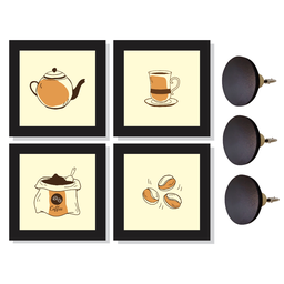 4 Quadros Decorativos Cantinho Café e 3 Ganchos de Parede:preto - 1