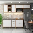 Ver imagem 1 de Cozinha Compacta Modulada 6 Portas 5 Gavetas Domus Espresso Móveis Nogal/Branco