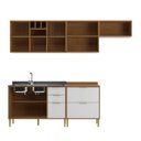 Ver imagem 4 de Cozinha Compacta Modulada 6 Portas 5 Gavetas Domus Espresso Móveis Nogal/Branco