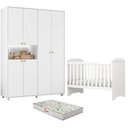 Ver imagem 1 de Berço Americano Mini Cama Mel com Colchão Gazin com Guarda Roupa Infantil Vittoria 6 Portas Branco -
