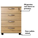 Ver mais imagens de Gaveteiro Escritório 4 Gavetas C/ Puxadores e Chave Mac P F5 Cor:macadâmia com Preto