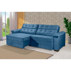 Sofá Retrátil e Reclinável 2,70m Estilo Estofados - Paris 2 Módulos com Velusoft D33 "azul"