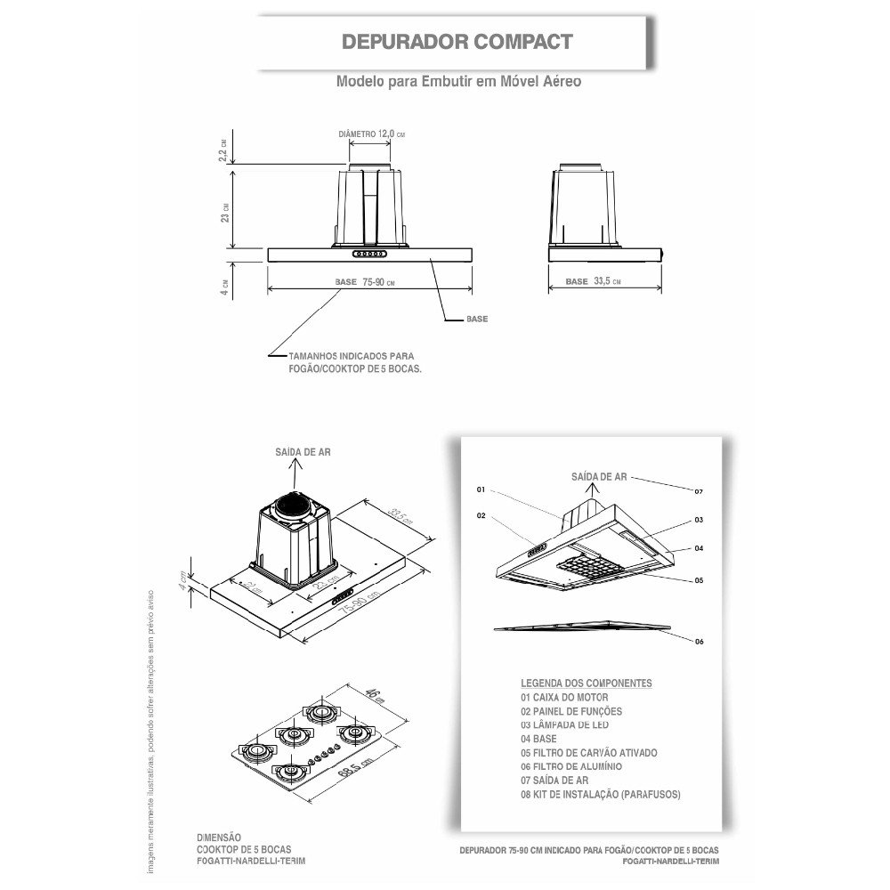 Depurador Fogatti Compact New Embutir Black 90 Cm - 4