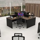 Ver imagem 6 de Conjunto Escrivaninha Mesa de Canto em L Ilha 4 Lugares Office Nogal e Preto 