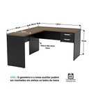 Ver imagem 3 de Conjunto Escrivaninha Mesa de Canto em L Ilha 4 Lugares Office Nogal e Preto Marrom
