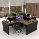 Ver imagem 1 de Conjunto Escrivaninha Mesa de Canto em L Ilha 4 Lugares Office Nogal e Preto 