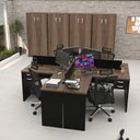 Ver imagem 4 de Conjunto Escrivaninha Mesa de Canto em L Ilha 4 Lugares Office Nogal e Preto Marrom