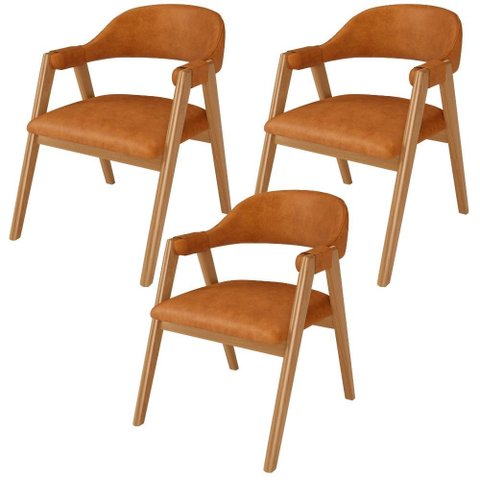 Kit 3 Cadeiras de Jantar e Estar Living Estofada Nadja L02 Couríssimo Canela - Lyam Decor