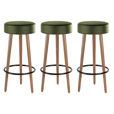 Kit 03 Banquetas Cozinha Londres Estofada D-33 com Pés de Madeira Couríssimo Verde - Desk Design