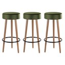 Ver imagem 1 de Kit 03 Banquetas Cozinha Londres Estofada D-33 com Pés de Madeira Couríssimo Verde - Desk Design