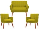 Ver imagem 1 de Kit Namoradeira + 2 Poltronas Decorativa Cecília Couro Amarelo Pés Madeira Mz Decor