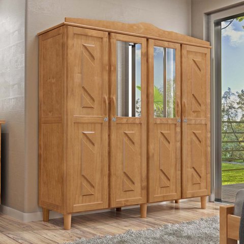 Guarda-roupa 4 Portas 3 Gavetas Brasil Freijó Madeira Pinus - Cavazotto