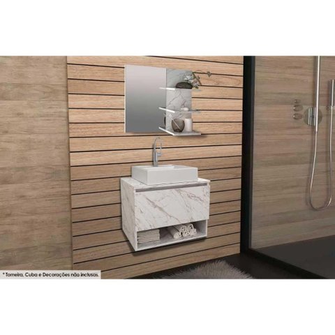 Conjunto de Banheiro Armário C-espelho Bn3608 e Balcão Suspenso Bn3607 S-cuba Pia 60cm Cor Má