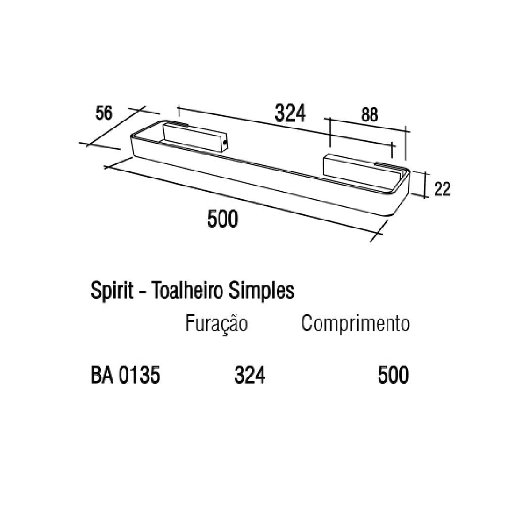 Toalheiro Simples Spirit 500x56x22mm Cromo Zen Design 01 unidade - 4