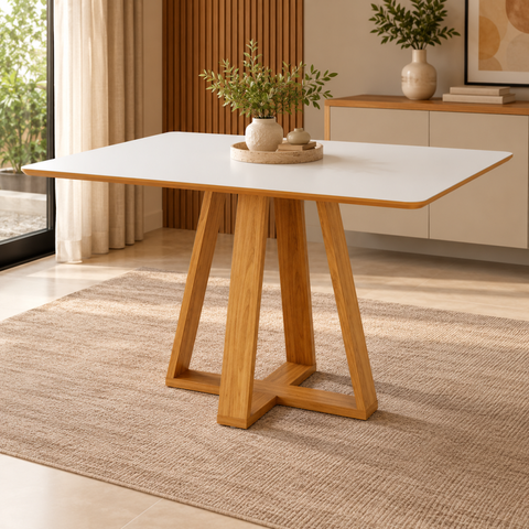 Mesa de Jantar Retangular Base em X 135cm 100% MDF Freijó/Off White - Dalla Costa