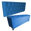 Ver imagem 2 de Kit Cabeceira e Recamier Luna Capitonê Baú Casal Suede Azul Royal Rbl