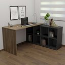 Ver imagem 1 de Escrivaninha Mesa Escritório Ergonômica e Atemporal em L com para Armazenamento Nero 8 Nichos 135cm