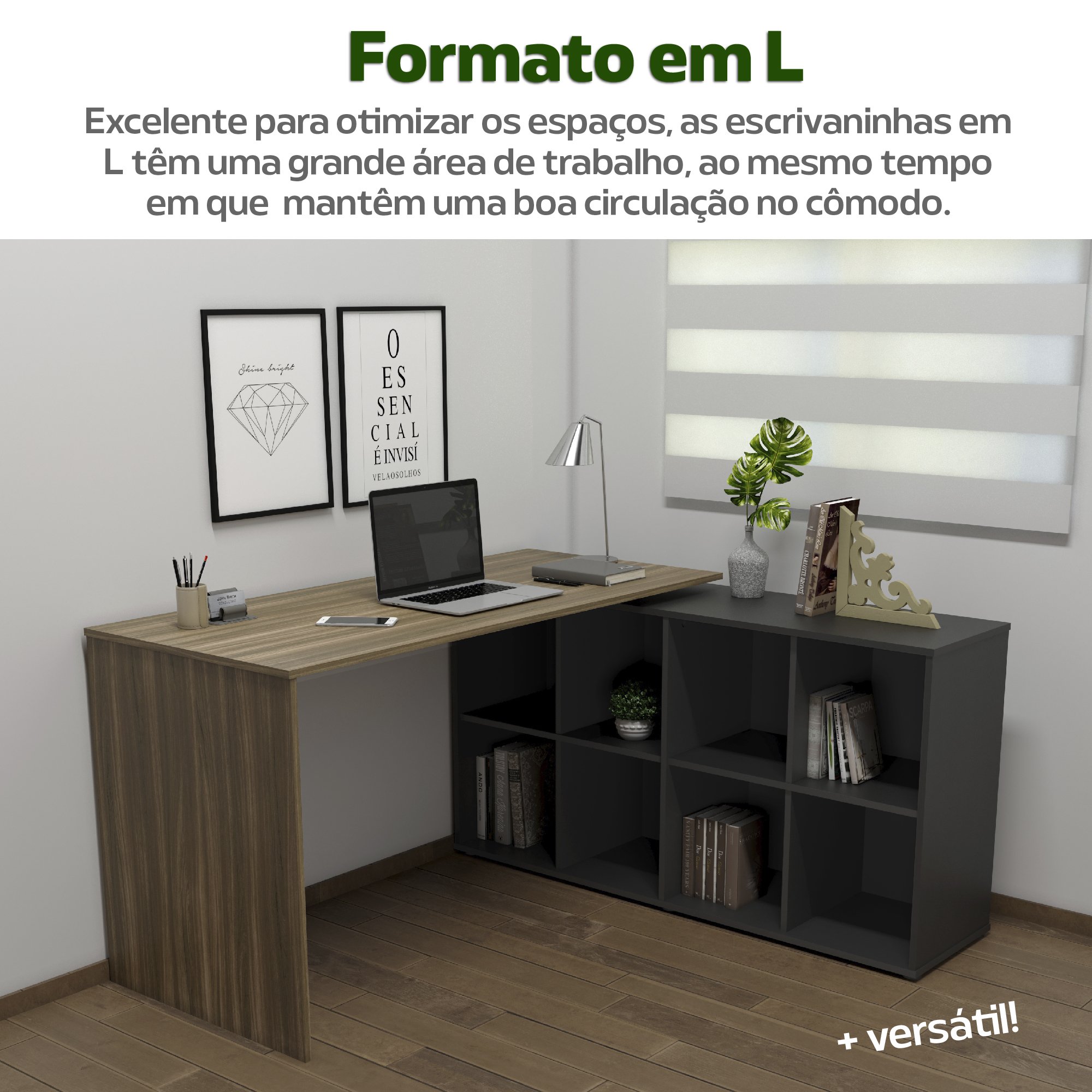 Escrivaninha Ergonômica e Atemporal em L com 8 Nichos para Armazenamento Nero Artany - 11