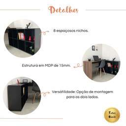Escrivaninha Ergonômica e Atemporal em L com 8 Nichos para Armazenamento Nero  - 10