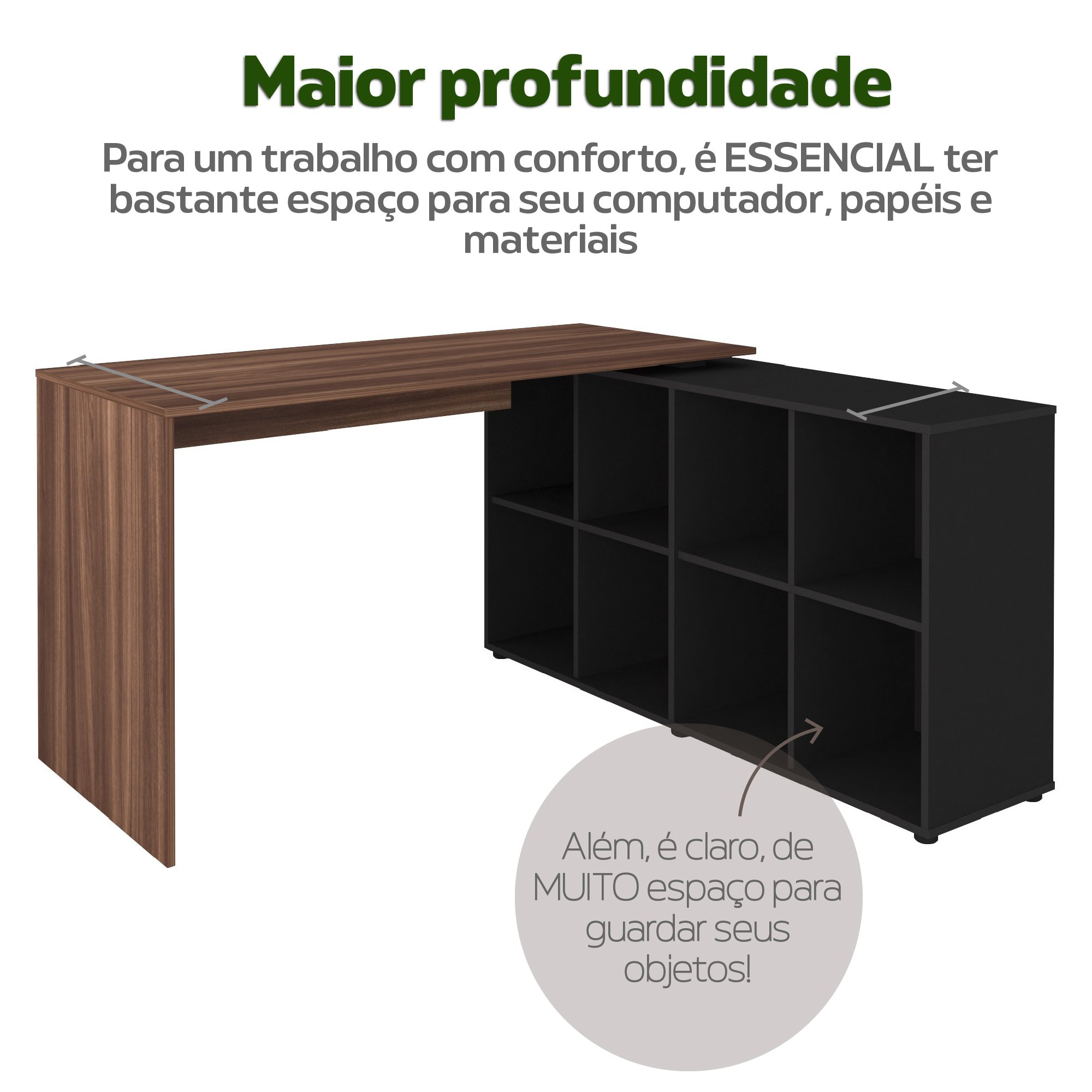 Escrivaninha Ergonômica e Atemporal em L com 8 Nichos para Armazenamento Nero Artany - 6