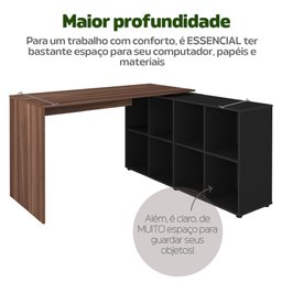 Escrivaninha Ergonômica e Atemporal em L com 8 Nichos para Armazenamento Nero  - 6