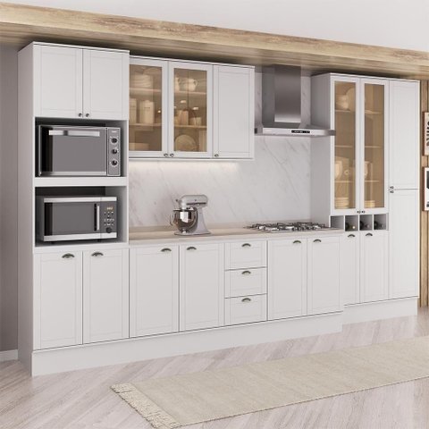 Cozinha Completa Modulada Milla Maya 17 Portas 3 Gavetas MDF 380cm Branco