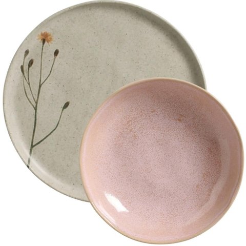 Jogo 12 Pratos Cerâmica Stoneware Porto Brasil Rasos Fundos Campestre Litchi