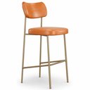 Ver imagem 2 de Kit 4 Banquetas Baixa Sala de Jantar Lisa Pés Champanhe PU Caramelo m² - Monari Design