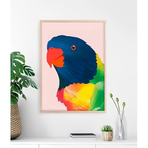 Quadro Pássaro Papagaio Periquito - Animais - Moldura Caixa + Foam + Vidro em Várias Tamanhos - Artf