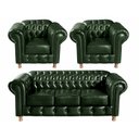 Ver imagem 1 de Kit Luis XV Chesterfiels Sofa 3 Lugares + 2 Poltronas Decoração Sala Recepção Barbearia - Couríssimo