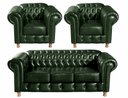 Ver imagem 1 de Kit Luis XV Chesterfiels Sofa 3 Lugares + 2 Poltronas Decoração Sala Recepção Barbearia - Couríssimo