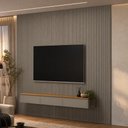 Ver imagem 4 de Painel Ripado para TV 85 pol com Bancada Suspensa Orgânica 297cm Slats L05 Tauari Gris Fosco - Lyam