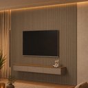 Ver imagem 3 de Painel Ripado para TV 85 pol com Bancada Suspensa Orgânica 297cm Slats L05 Tauari Gris Fosco - Lyam