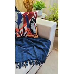 Manta Xale sofá cama Azul Marinho 2,20x1,50m tear artesanal protetora decorativa - 5