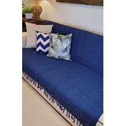 Manta Xale sofá cama Azul Marinho 2,20x1,50m tear artesanal protetora decorativa - 6