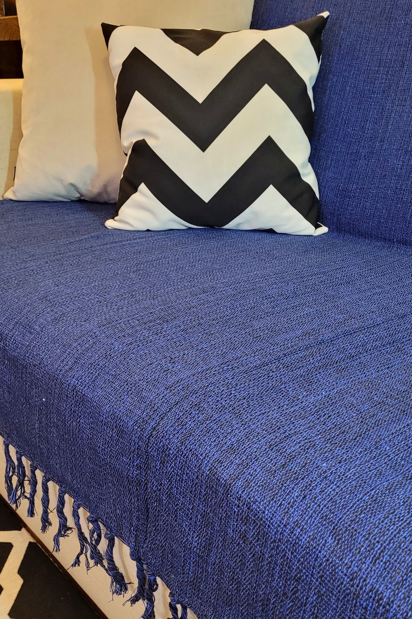 Manta Xale sofá cama Azul Marinho 2,20x1,50m tear artesanal protetora decorativa - 3