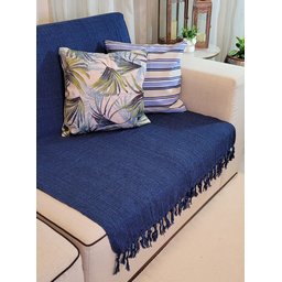 Manta Xale sofá cama Azul Marinho 2,20x1,50m tear artesanal protetora decorativa - 1