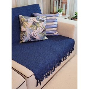 Manta Xale sofá cama Azul Marinho 2,20x1,50m tear artesanal protetora decorativa