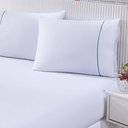 Ver imagem 1 de Jogo de Cama Lençol 100% Algodão Percal 150 Fios King Gran Moratta 3 Peças - Branco e Verde
