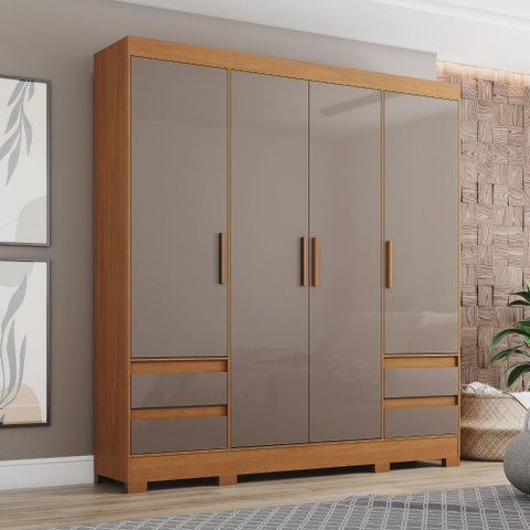 Guarda Roupa Roupeiro Casal Bernardi B383 Briz 4 Portas 4 Gavetas Cinamomo Avelã Henn