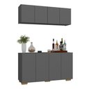 Ver imagem 1 de Kit Bar Armário Aéreo e Aparador 4 Portas Multimóveis Mp1087 Grafite/natural