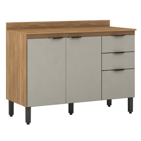 Balcão Cozinha Firenze com Tampo 120cm e 3 Portas 2 Gavetas Amendola/nude Prime Tx