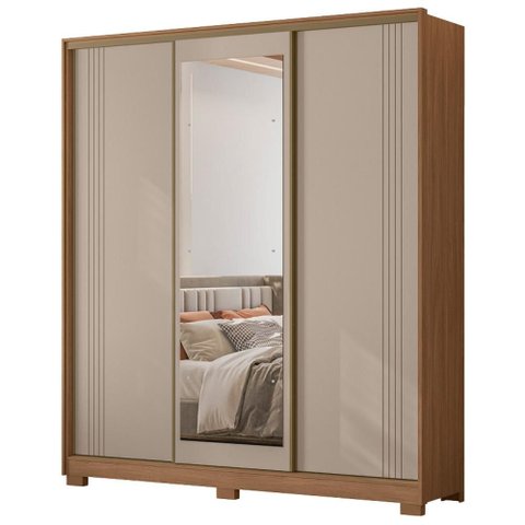 Guarda Roupa Casal 3 Portas de Correr com Espelho 195 Cm Dallas Carvalho Fendi Moval