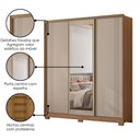 Ver imagem 4 de Guarda Roupa Casal 3 Portas de Correr com Espelho 195 Cm Dallas Carvalho Fendi Moval
