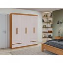 Ver imagem 3 de Guarda Roupa Casal Zeus 6 Portas de Bater 4 Gavetas MDP Amendoa Clean-Off White Móveis Lopas
