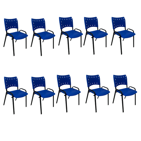 Kit 10 Cadeira ISO Base Preto Igreja, Escola, Escritório, Recepção - Azul