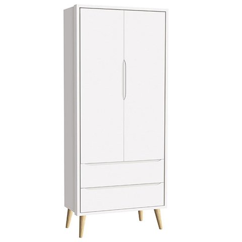 Guarda Roupa Infantil Theo 2 Portas Branco Fosco com Pés Madeira Natural - Reller Móveis