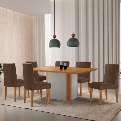 Mesa de Jantar Isadora 180cm Tampo Mdf Laminado com 6 Cadeiras Lisboa