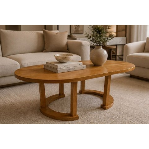 Mesa de Centro Adelle Madeira Maciça Cor Nozes Envernizada Estilo Moderna Casa Decorada Mesa Baixa